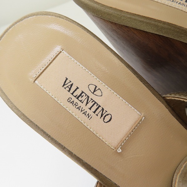 #sns ヴァレンティノ VALENTINO サンダル 37 カーキ リボン 光沢 ウエッジソール レディース [825408]_画像7