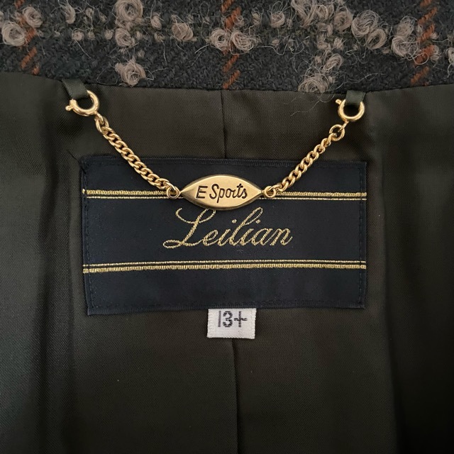 #wnc Leilian Leilian setup skirt suit 13+ deep green do-meru cloth check pattern large size lady's [821435]