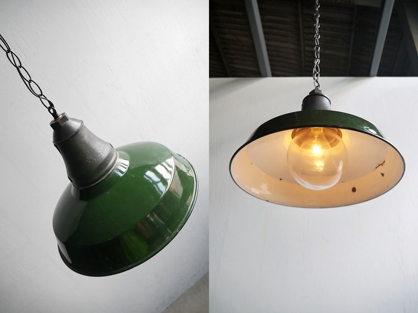 アンティークホーロー×ガラス吊り下げランプ[alh-229]ライトペンダントガレージUSA照明メタルビンテージコレクションインダストリアルの画像2