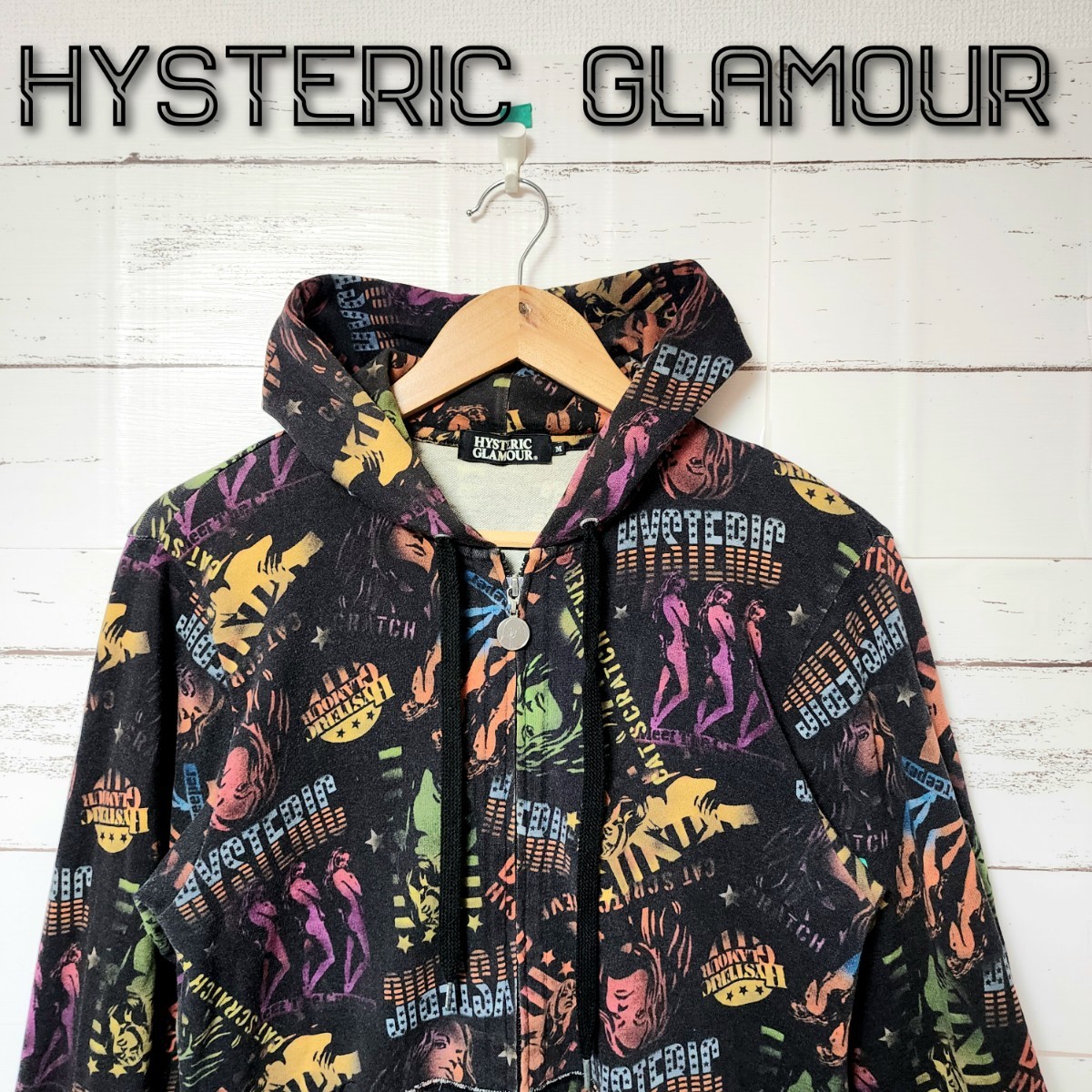 《超希少》HYSTERIC GLAMOUR ジップパーカー 総柄 M ヒスガール_画像1