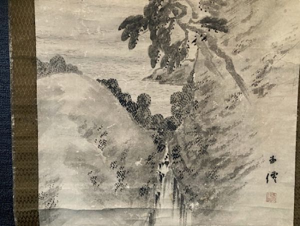 模写】石橋玉僊「水墨山水図」紙本箱付 川端玉章師事 青森の人 検)南画