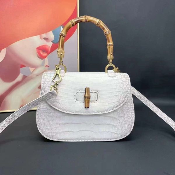 himalaya white! crocodile leather bamboo steering wheel wani leather lady's bag handbag shoulder bag Mini bag 2WAY