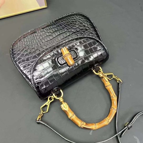  high quality crocodile leather bamboo steering wheel wani leather lady's bag handbag shoulder bag Mini bag 2WAY diagonal ..