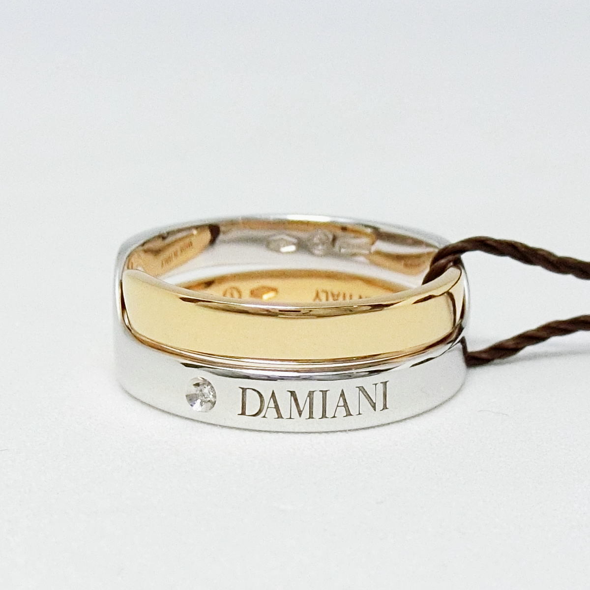 【送料無料】未使用品 ダミアーニ DAMIANI 750PG/WG バーチ 2連リング 1Pダイヤモンド 12号 20045733_画像1