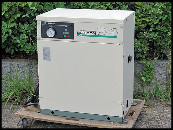 △B) HITACHI/日立工機 オイルフリー ベビコン エアコンプレッサー PO-0.4PTZ 200V 60Hz エアーコンプレッサー/エアーツール_画像1