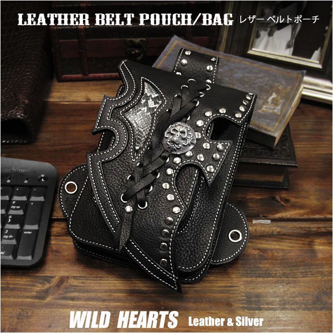  free shipping Biker fashion belt pouch black belt bag Skull hip pouch hip bag cow leather 
