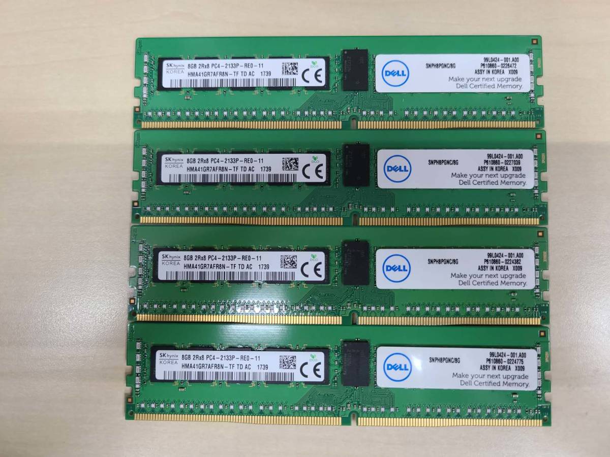 中古品 SK hynix 8GBx4枚 計32GB 2Rx8 PC4-2133P-RE0-11 HMA41GR7AFR8N-TF TD AC サーバーメモリラム使用