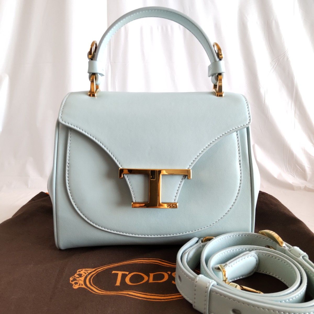 ★美品★TOD'S トッズ タイムレス ハンドバッグ ミニ ショルダーバッグ 2way ライトブルー 保存袋付