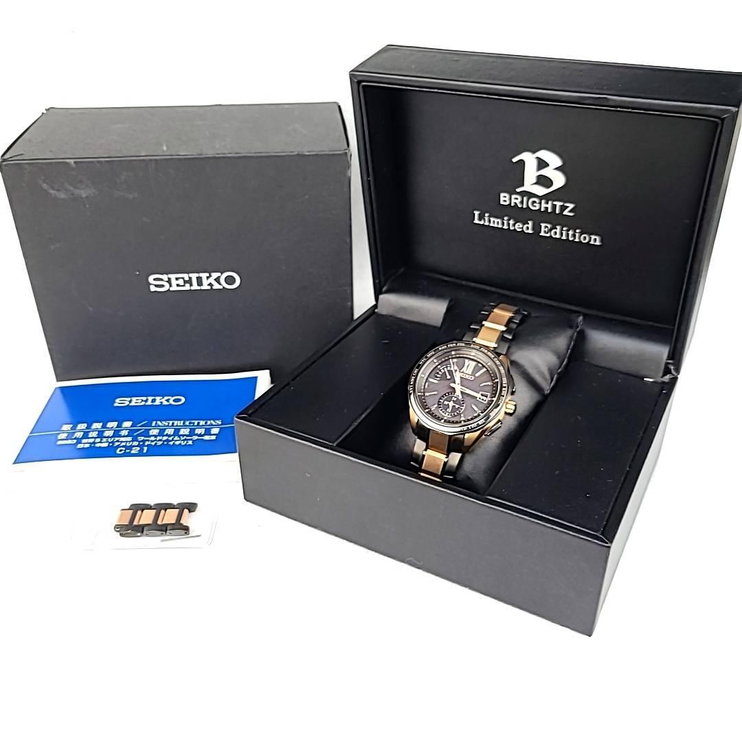 ☆箱付ほぼ新 セイコー SEIKO ブライツ 8B63-0AR0 コマ付 2019限定 400/800 SAGA270 チタン デイデイト 黒文字盤 メンズ腕時計