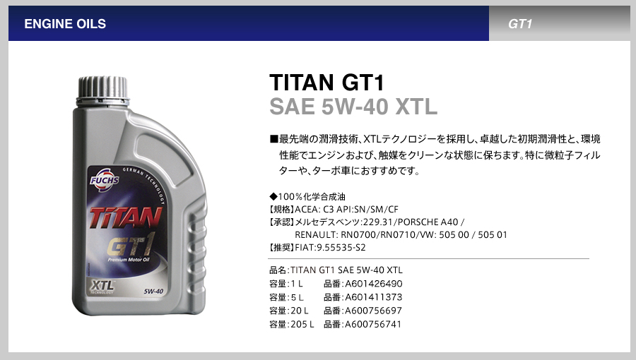 2本セット!! TITAN GT1 FLEX3 SAE 5W-40 5L FUCHS フックス オイル A602007278 エンジンオイル | 承認ベンツ ポルシェ ルノー_画像2