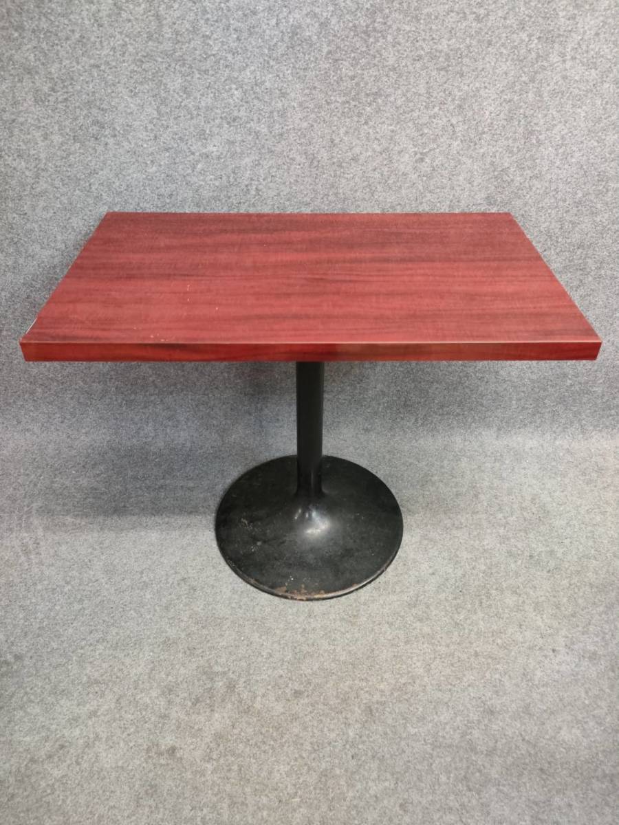 赤　木目調テーブル 　 台座黒剥がれあり　四角　※在庫複数あり