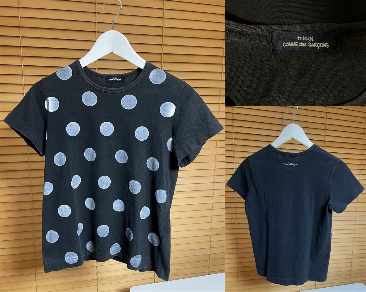 【必見です 激安】AD2010 tricot COMME des GARCONS トリコ コム デ ギャルソン LG-T011 ラメ ドット 半袖 Tシャツ カットソー ブラック系_画像1