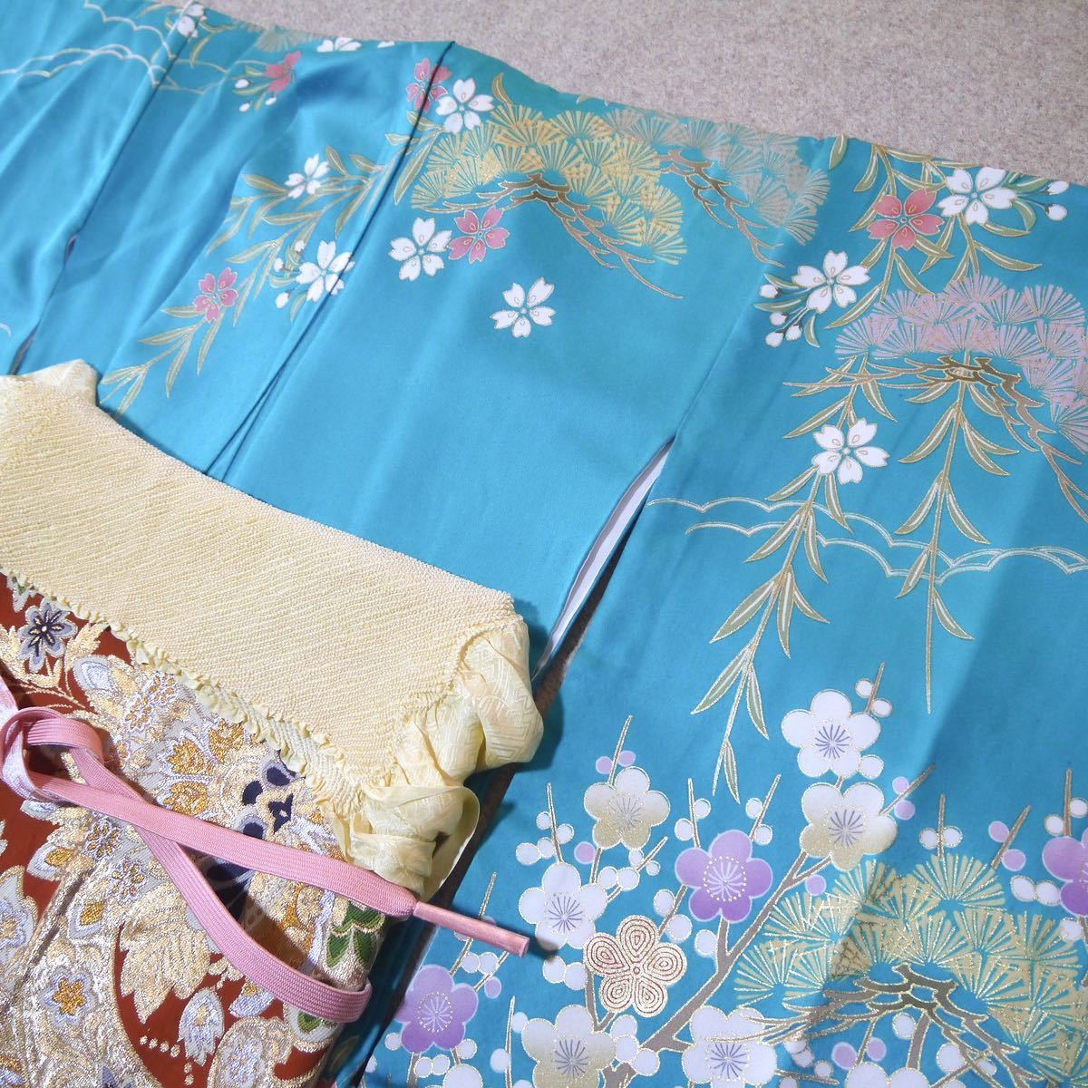  first come, first served!!. bargain! silk used long-sleeved kimono double-woven obi obi shime obi age set No.103