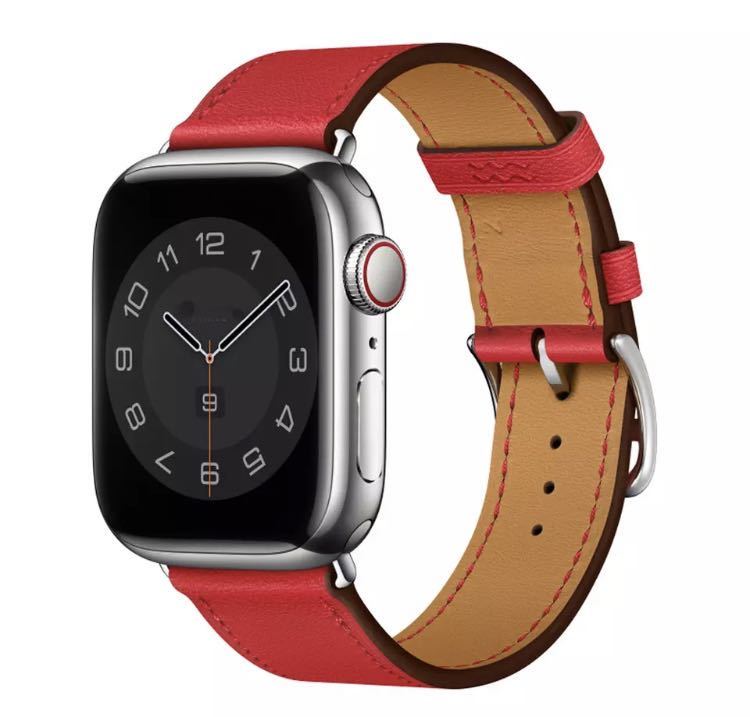 Apple Watch iPhone レザーバンド Series 腕時計 ベルト AppleWatch アップルウォッチバンド 38mm 40mm 41mm レッド 赤 レザー 本革_画像2