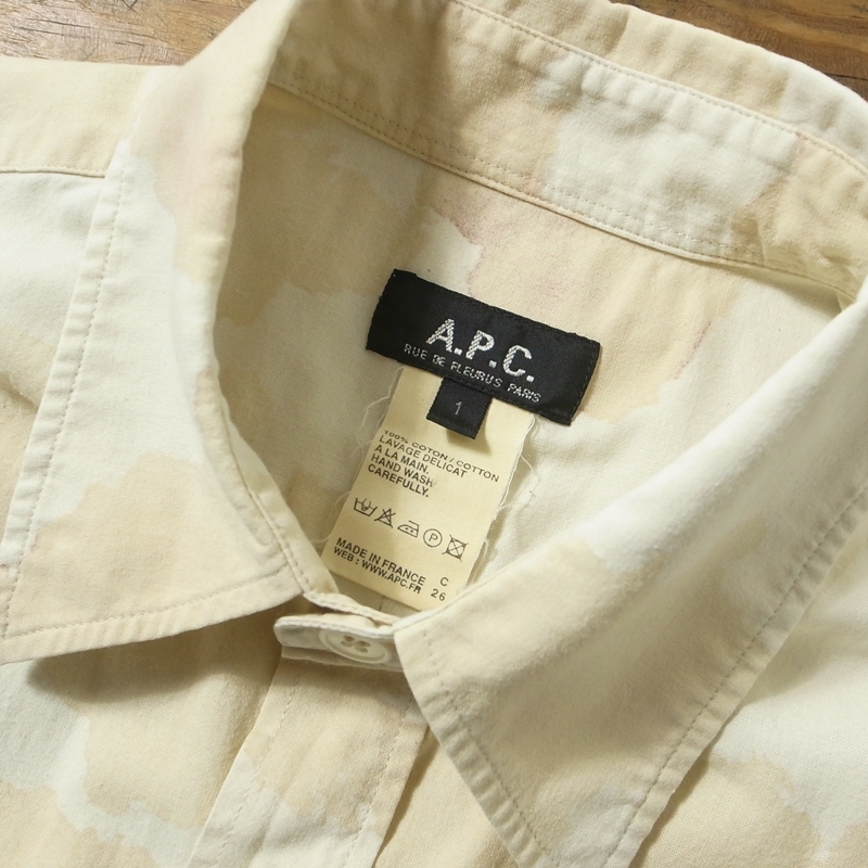 フランス製 A.P.C アーペーセー 滲み 総柄 半袖 シャツ 1 / 90s 