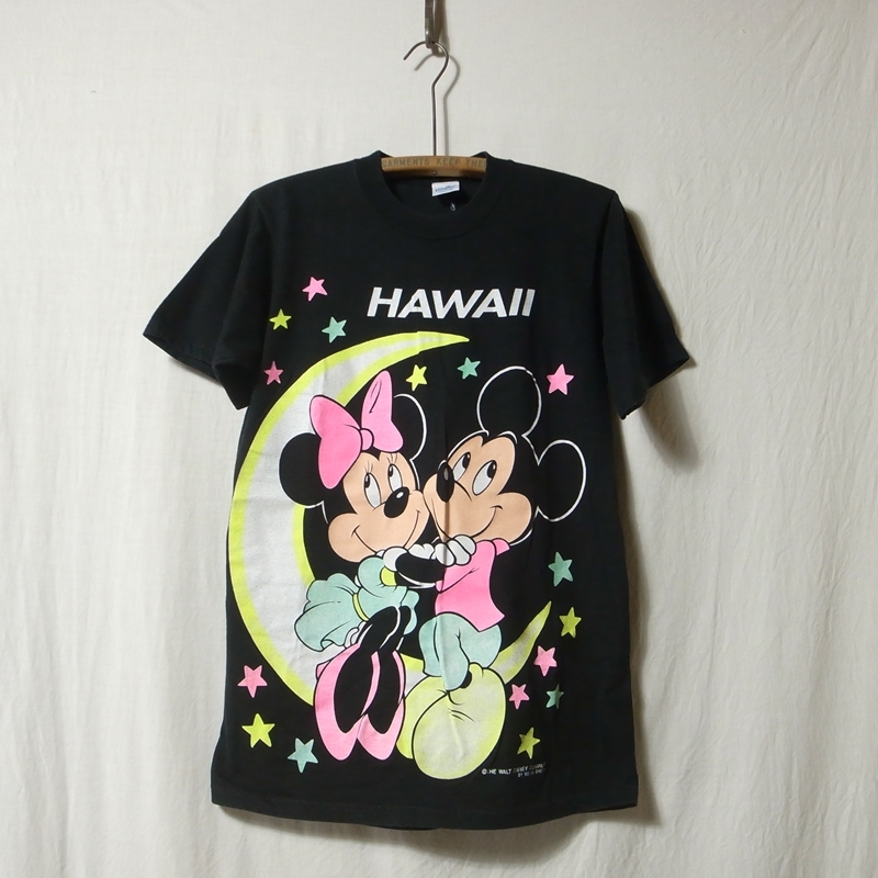 90s USA製 ミッキーマウス ミニーマウス 大判プリント Tシャツ M 黒 / HAWAII ハワイ ディズニー ビンテージ_画像2