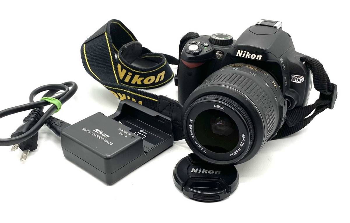 ■Nikon ニコン D60 ブラック ボディ レンズ DX AF-S NIKKOR 18-55mm 1:3.5-5.6G 一眼レフ カメラ 現状品 通電確認のみ 充電器付き