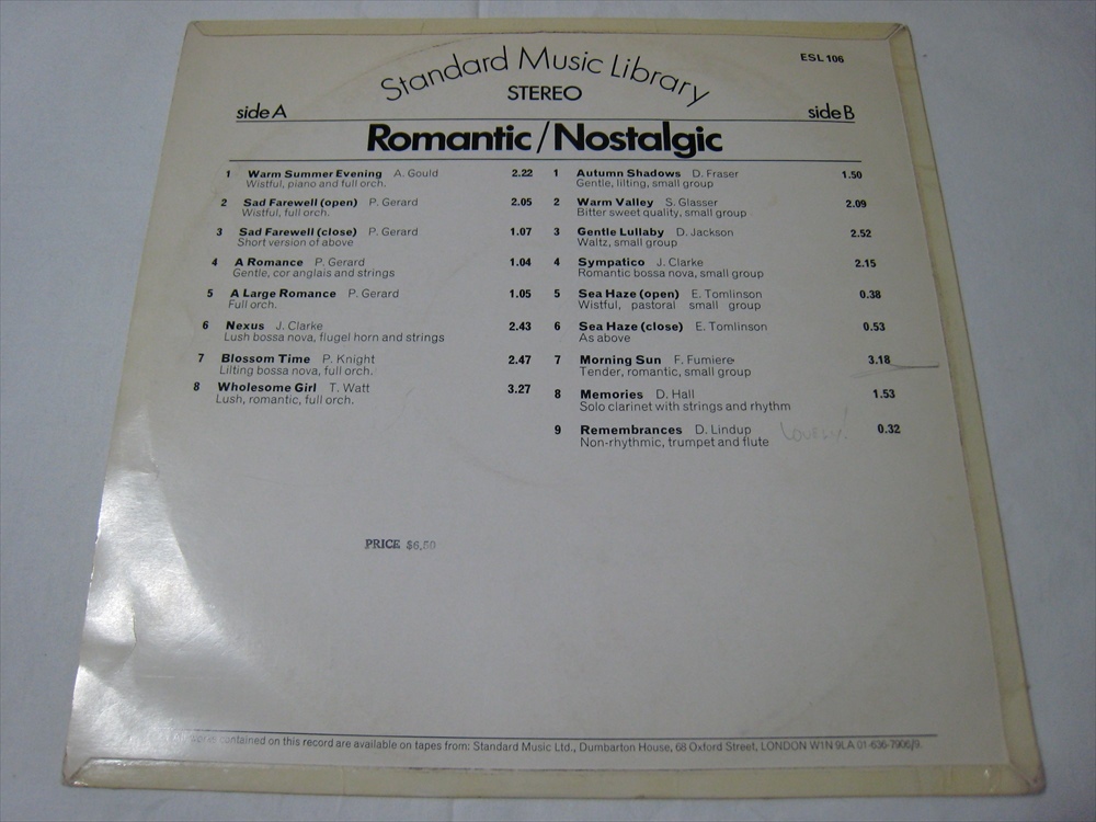 【LP】 V.A. (ALEC GOULD, PAUL GERARD, 他) // ROMANTIC / NOSTALGIC UK盤_画像3