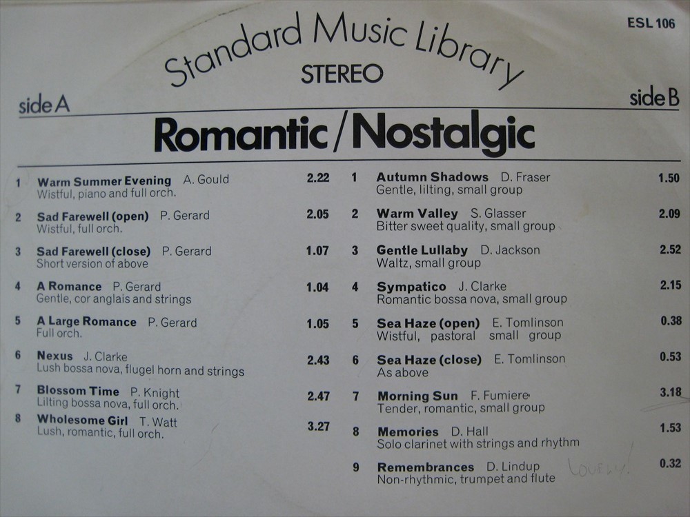 【LP】 V.A. (ALEC GOULD, PAUL GERARD, 他) // ROMANTIC / NOSTALGIC UK盤_画像4