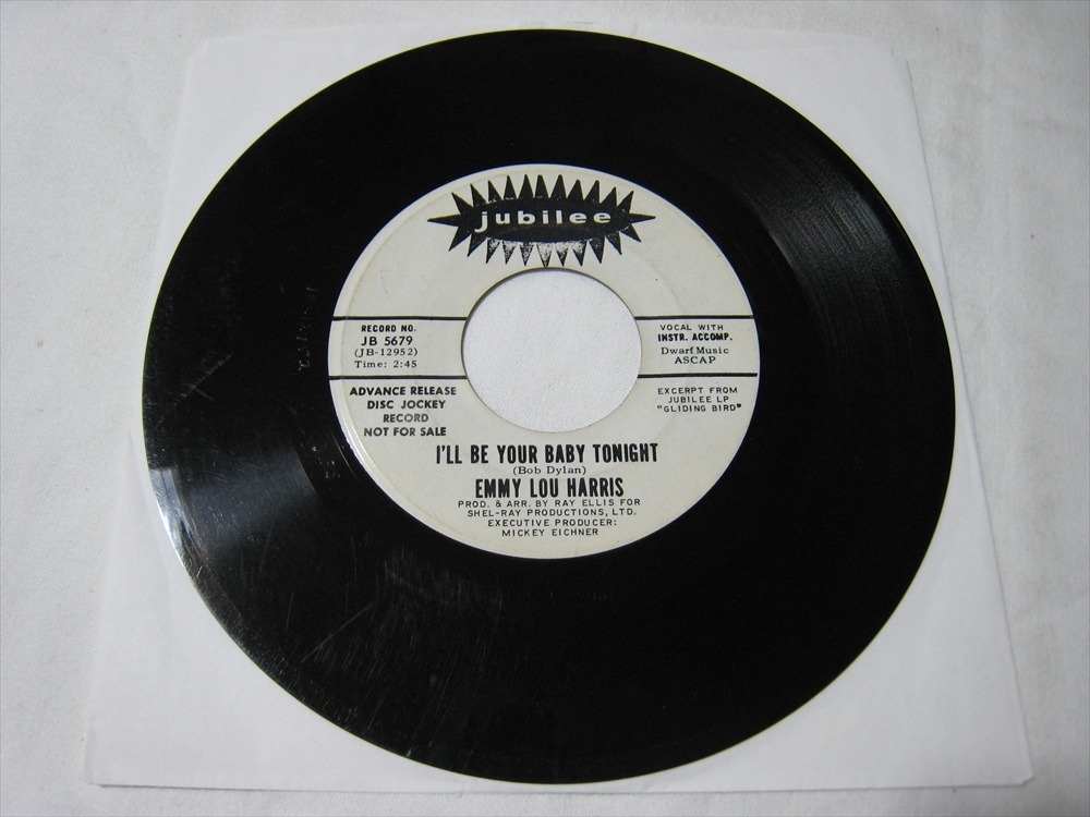 【7”】●白プロモ STEREO● EMMY LOU HARRIS // I'LL BE YOUR BABY TONIGHT / I'LL NEVER FALL IN LOVE AGAIN US盤 エミルー・ハリス_画像2