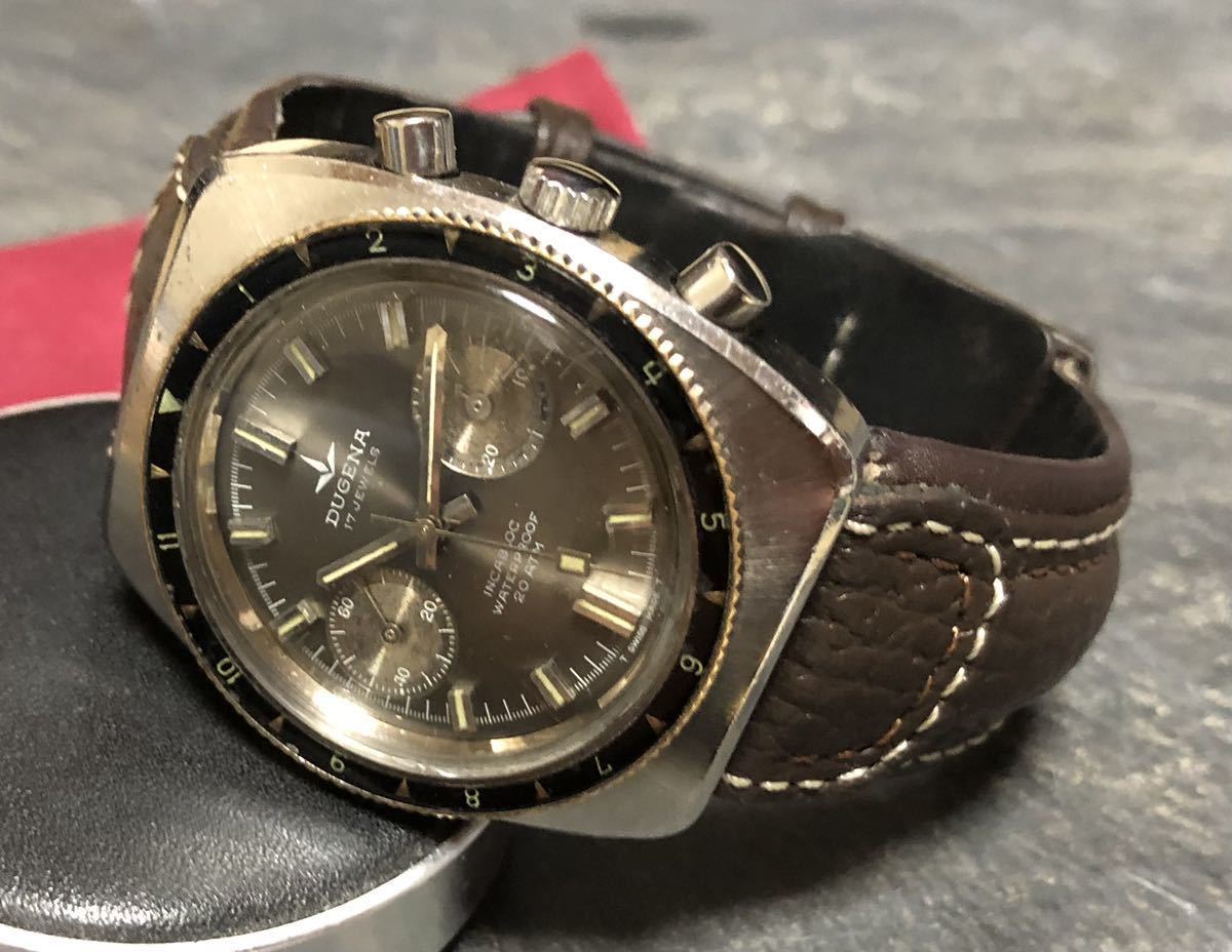 [希少 美品]vintage mechanical chronograph 1970’s DUGENA スイス製機械式手巻き クロノグラフ valjoux7733 バルジュー7733 ビンテージ_画像3