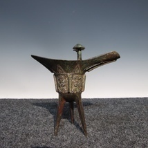 半額SALE/ 青銅器 【聚寶齋*青銅製*角杯】 置物 極美品 中国時代美術