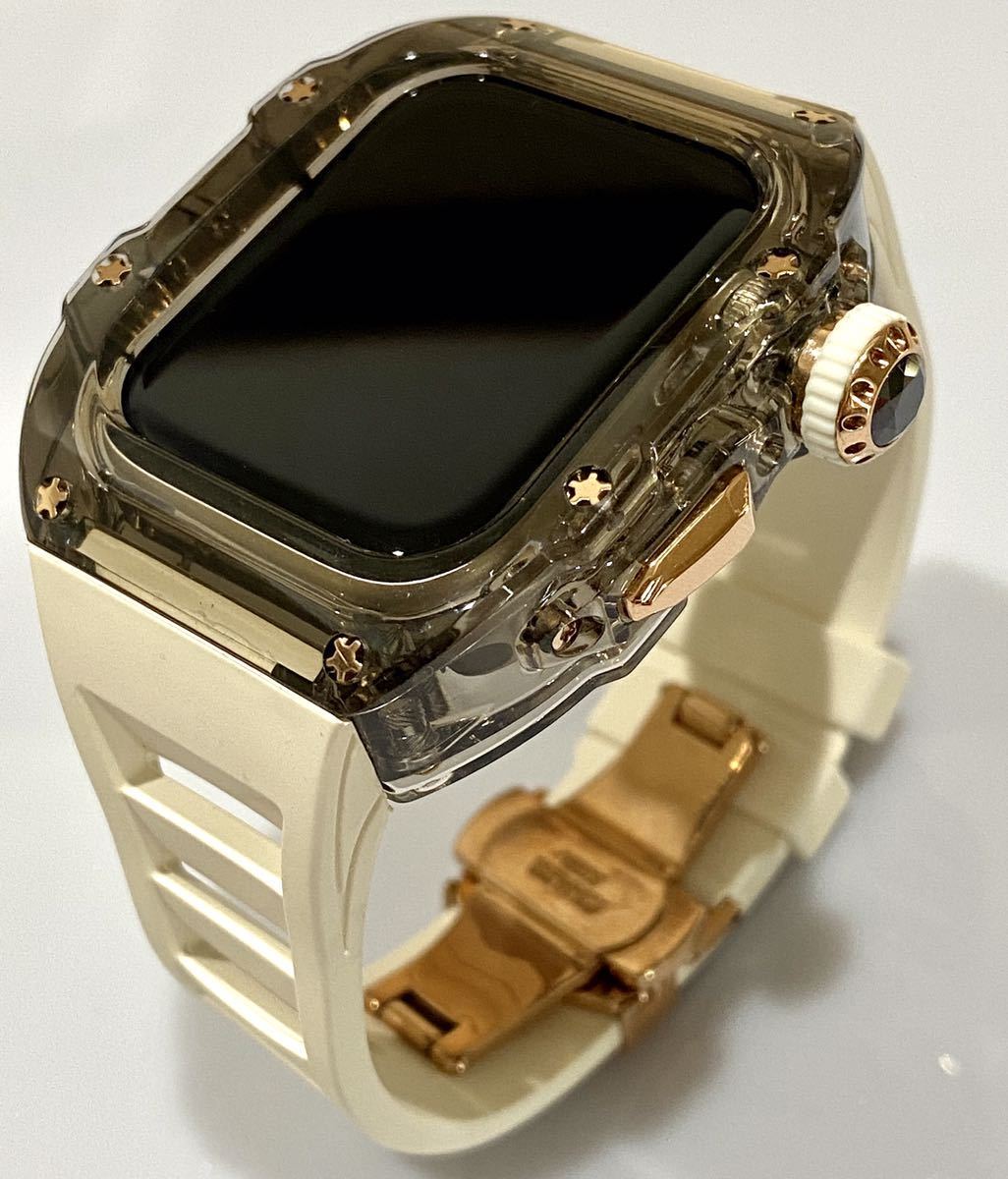 Apple Watch カバー　ケース　アップルウォッチ　ラバー　ベルト　バンド　45mm/BWR 5Aブラックジルコニア_画像7