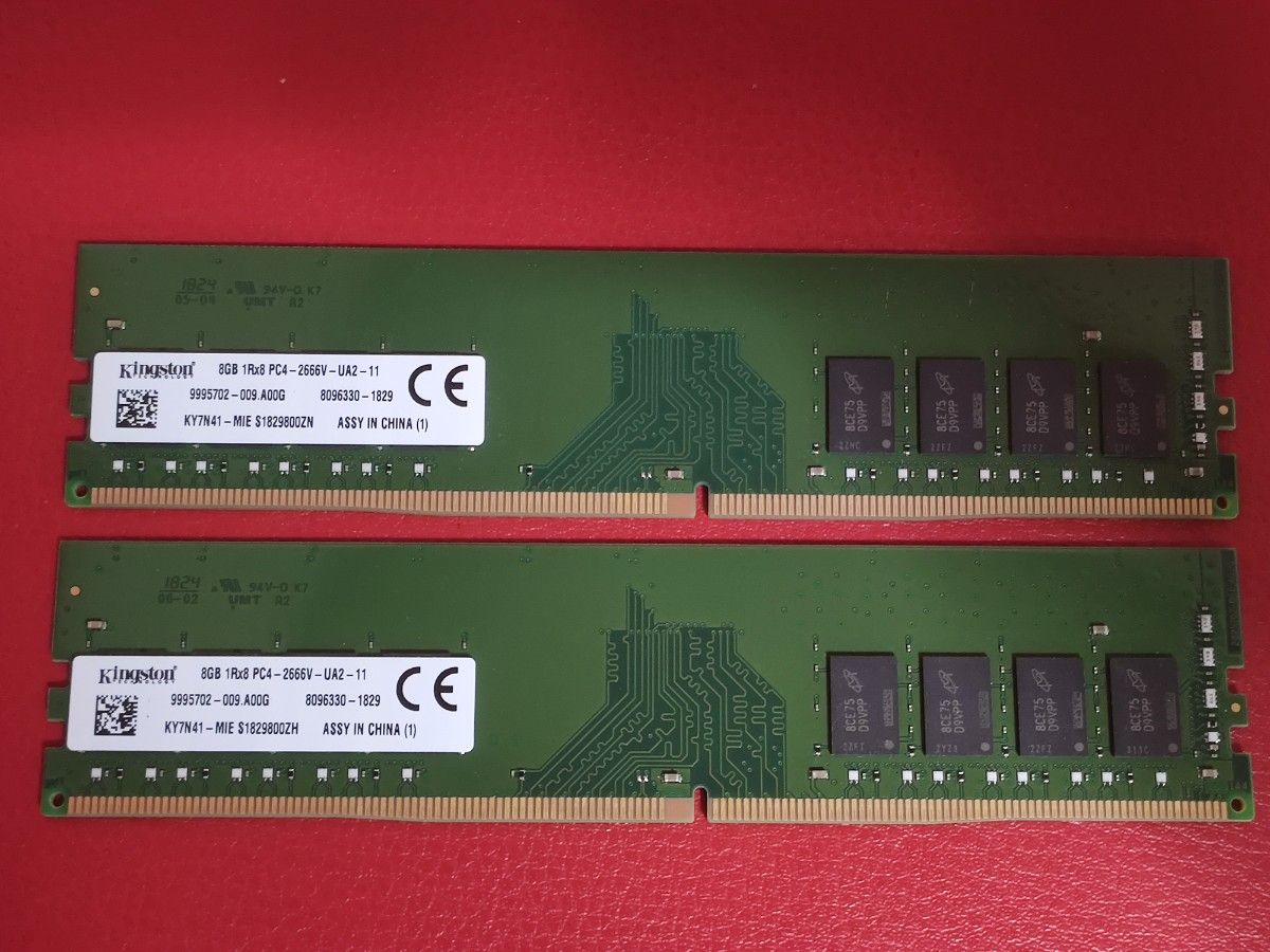 Kingston デスクトップ用メモリ 8GB ×2枚 合計 16GB DDR4 2666 動作品