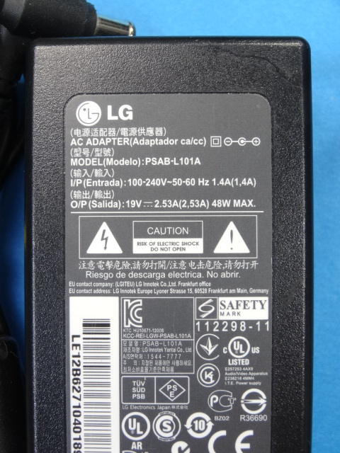 送料無料 即決 ACアダプタ LG 液晶モニター 用 液晶画面 PSAB-L101A PA-1650-64互換 DC19V 2.53A 電源ケーブル別売 管4 _画像3