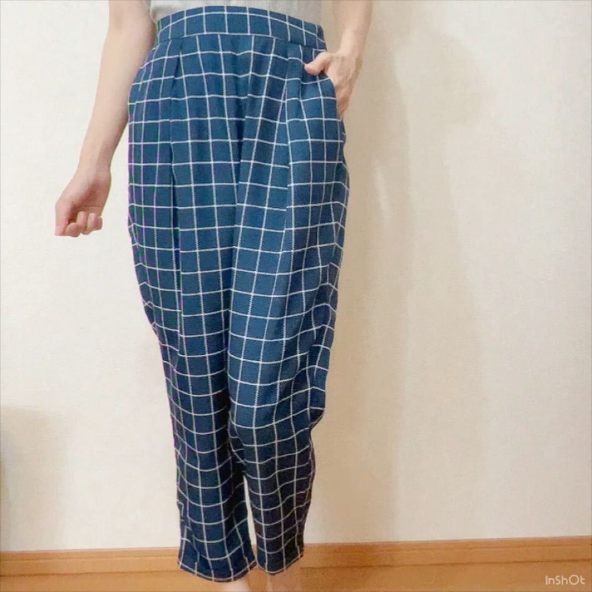 インデックス 未使用タグ付き 格子チェック柄テーパードパンツ