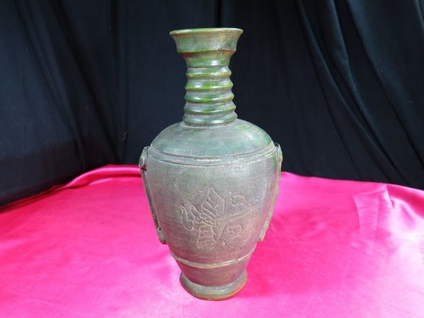 ｃ　緑釉長頸壺　中国　釉薬　陶器　_画像1