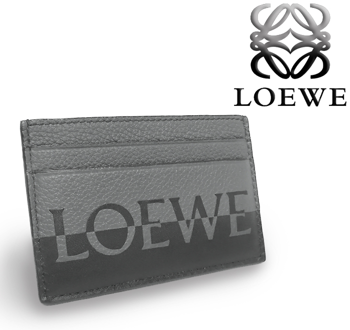 【未使用品 超美品】 ロエベ LOEWE カードケース カードホルダー パスケース ID 定期 小物 レザー 革 ブラック グレー メンズ レディース
