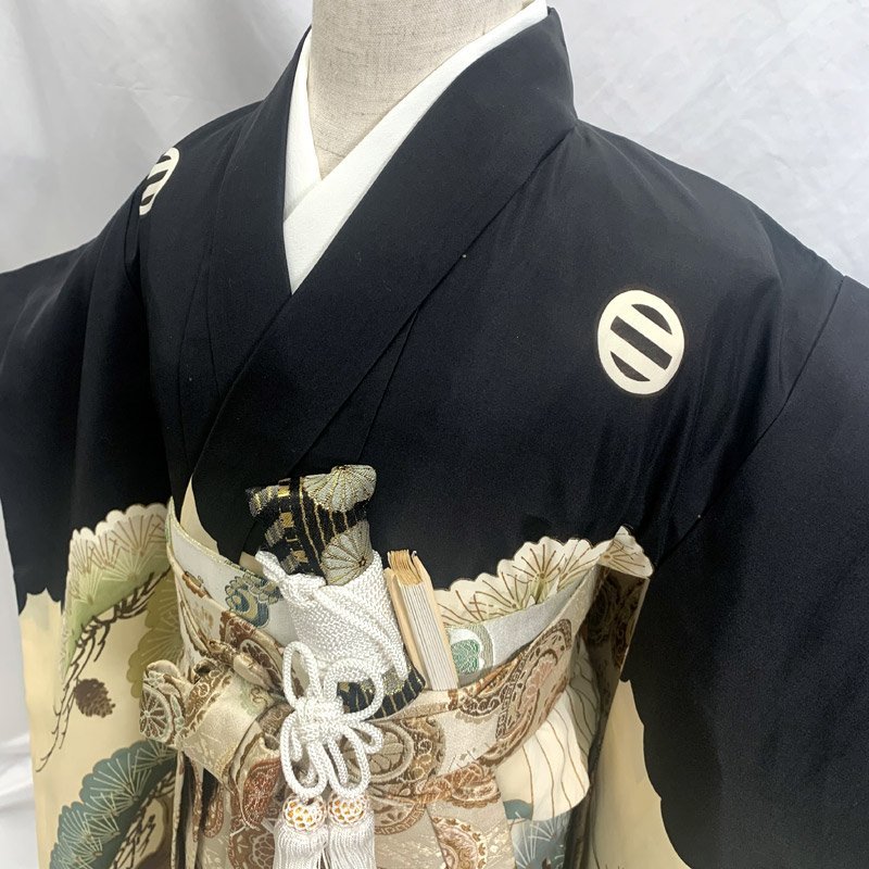 # The Seven-Five-Three Festival three -years old kimono & hakama & man's obi .... pine hawk embroidery # condition excellent 306ab88