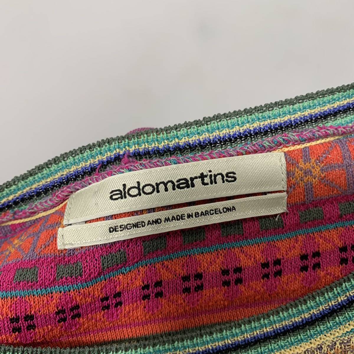 aldomartins バルセロナ製 スペイン製 ニットTシャツ サマーニット 半袖 総柄 ボーダー柄 インポートロッサ【レターパックプラス郵送可】A_画像9