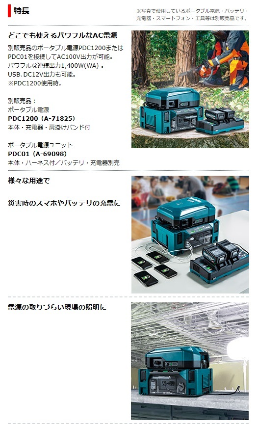 (マキタ) DCACコンバータ BAC01 本体のみ 連続出力1400W(VA) 純正弦波 makita_画像3