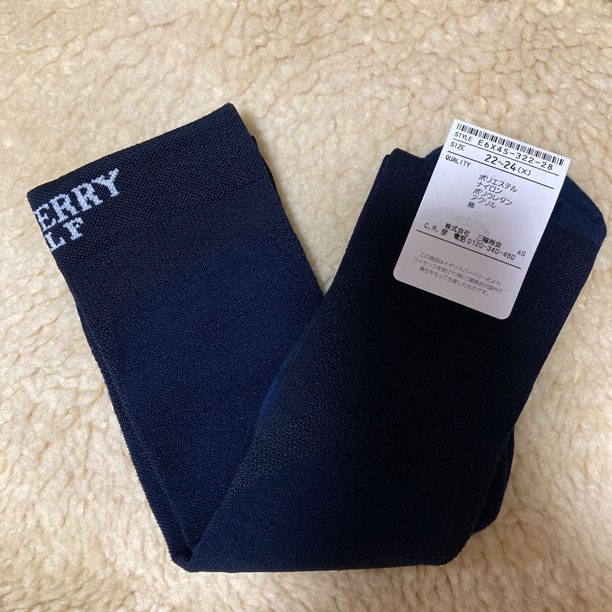 新品 未使用 タグ付き Burberry golf レディース ハイソックス ソックス 靴下 22〜24 ネイビー ロゴ ゴルフ