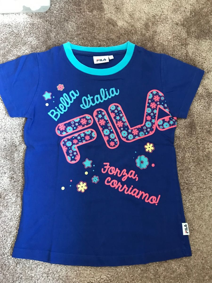 美品☆フィラ/FILA ガールズ140cm 半袖Tシャツ ブルー かわいいプリント