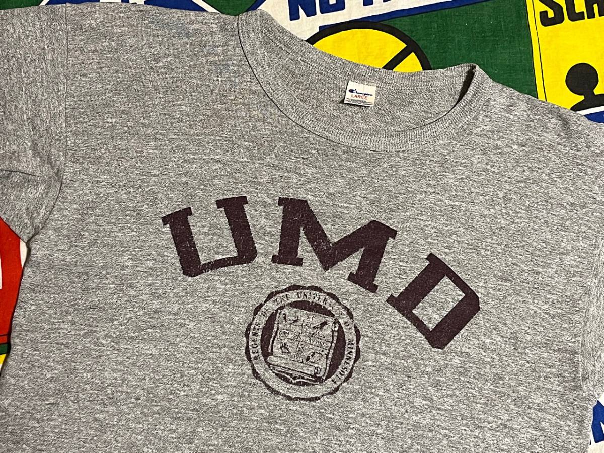 ★雰囲気◎な霜降りボディーの１枚★Made in USA製アメリカ製ChampionチャンピオンビンテージカレッジプリントTシャツ80s80年代トリコタグL_♪1980s~ Champion♪