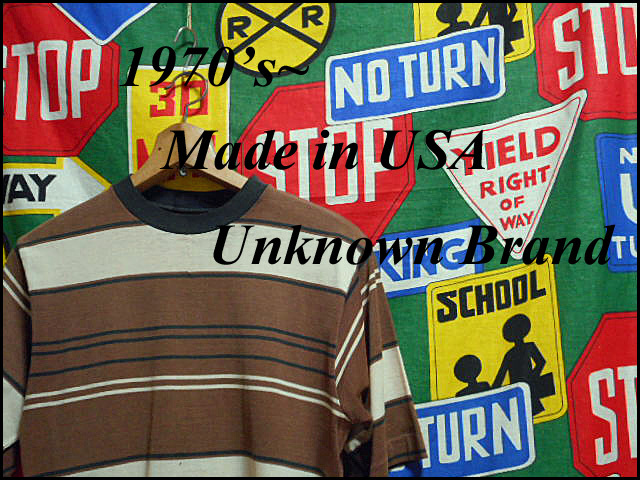 ★珍しい色めが◎な1枚★Made in USA製アメリカ製ビンテージボーダーTシャツ70s70年代80s80年代黒色×茶色ブラック×ブラウン×ベージュM位