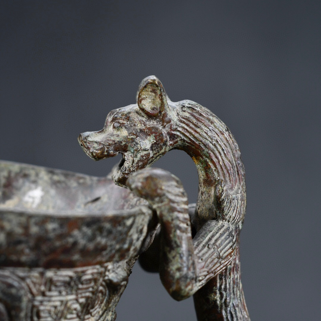▽鴻▽ 漢 青銅製 龍鳳爵杯 置物 古賞物 中国古玩 中国古美術(銅製