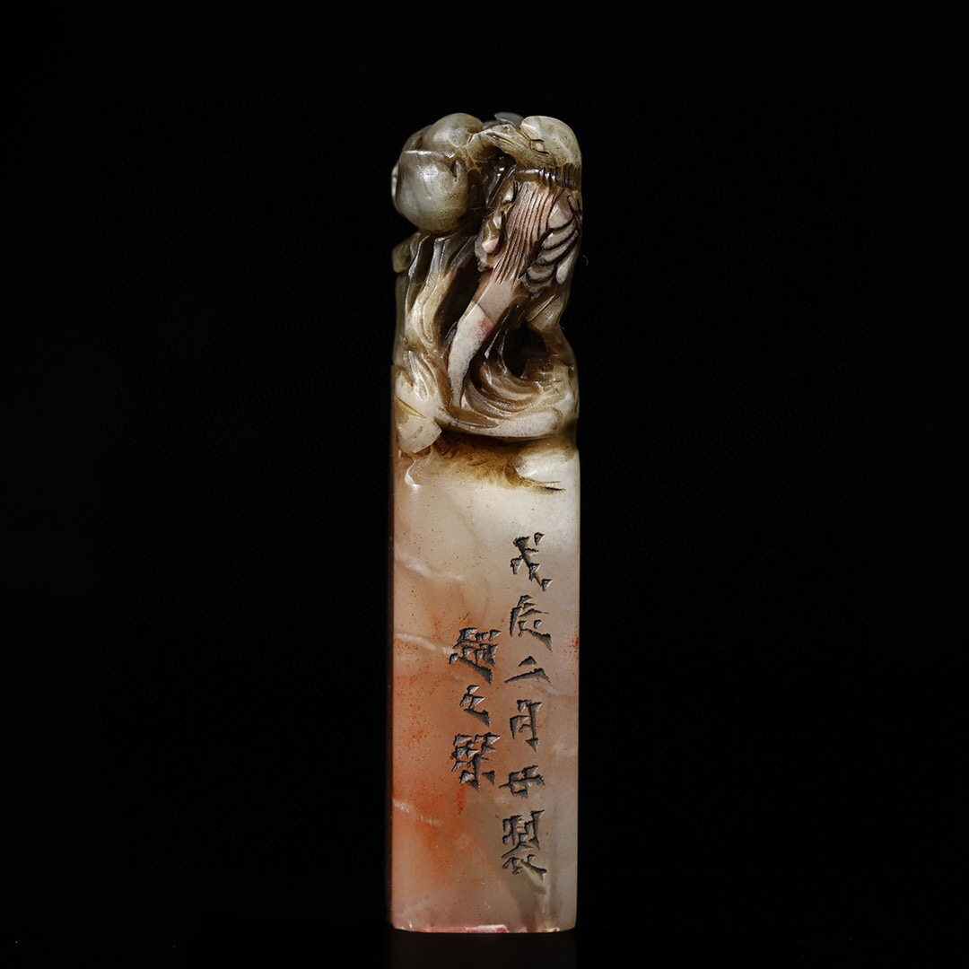 ▽鴻▽ 寿山石 芙蓉石 細密彫 鳥語花香印章 置物 古賞物 中国古玩 中国