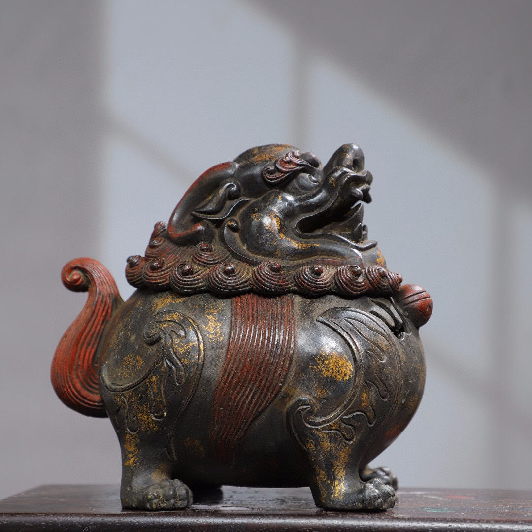 無料配達 置物 熏香炉 瑞獣 拓金 銅製 ▽鴻▽ 古賞物 中国古美術 中国