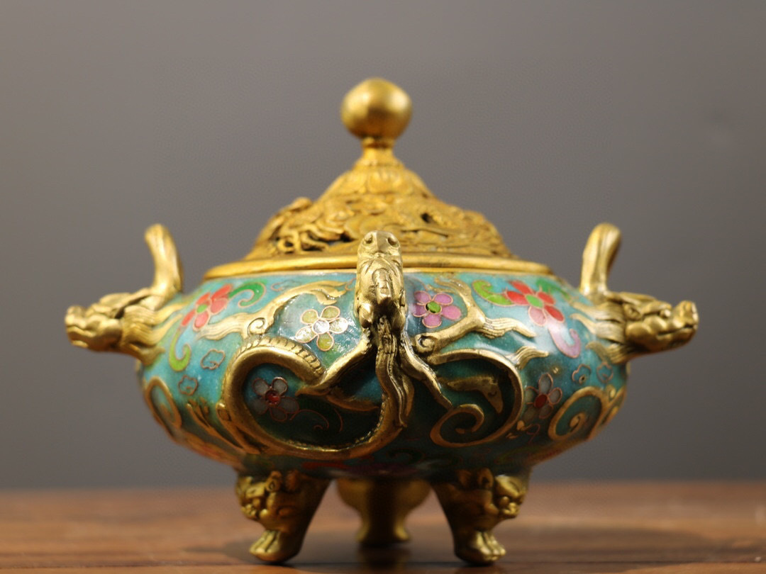 最高級 塗金 銅製 ▽鴻▽ 景泰藍 中国古美術 中国古玩 古賞物 置物 熏