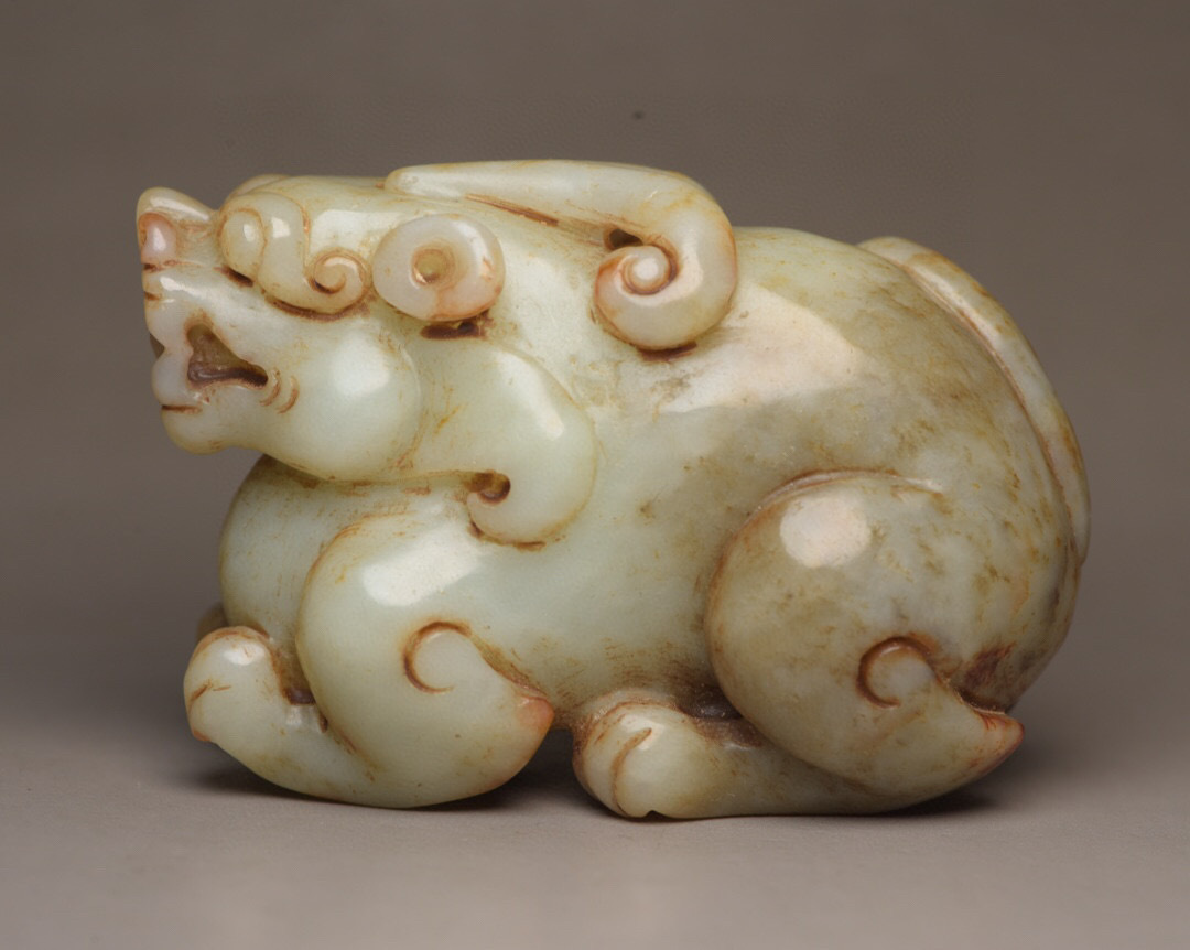 ▽鴻▽ 和田玉製細密彫玉獣根付裝身具置物古賞物中国古玩中国古美術