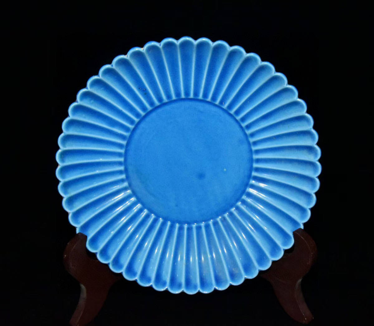 ▽鴻▽明 成化年製款 天藍釉 花邊盤 古陶瓷品 置物 古賞物 中国古玩 中国古美術