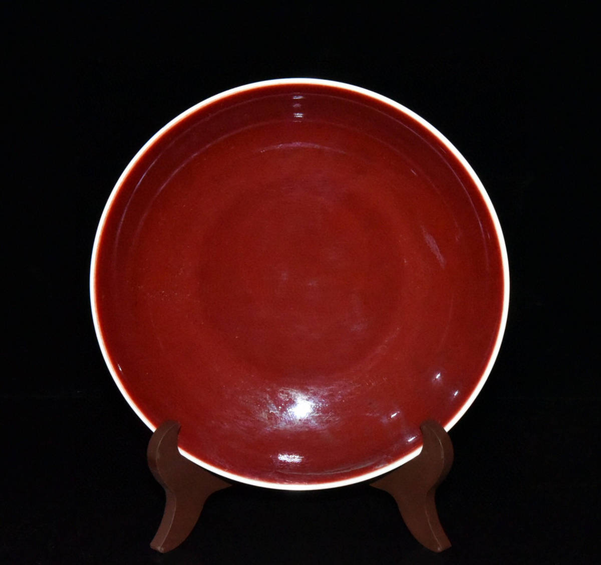 ▽鴻▽清 雍正年製款 霽紅釉 供盤 古陶瓷品 置物 古賞物 中国古玩 中国古美術