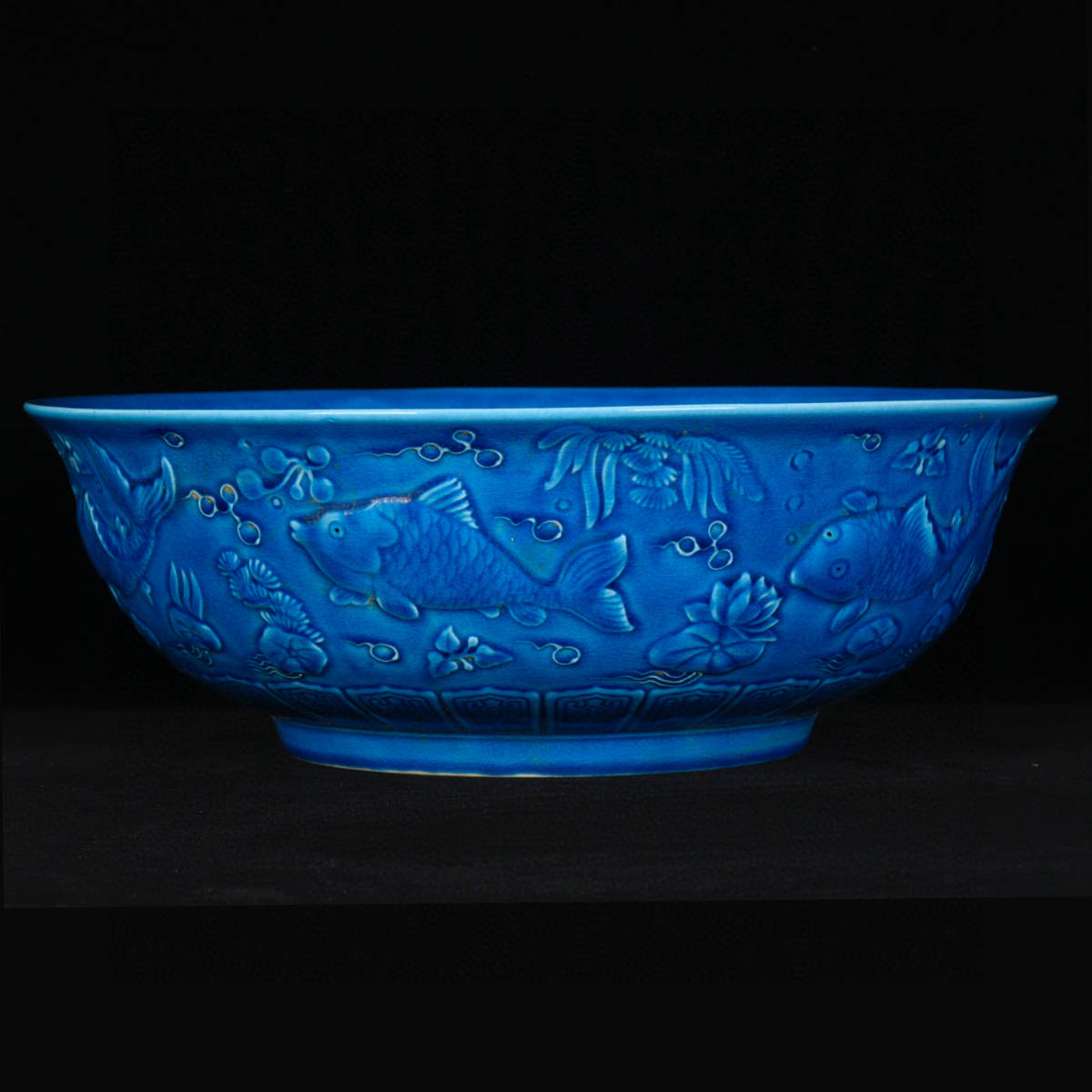 欲しいの魚藻紋孔雀藍釉弘治年製款明▽鴻▽ 供碗中国古美術中国古玩古