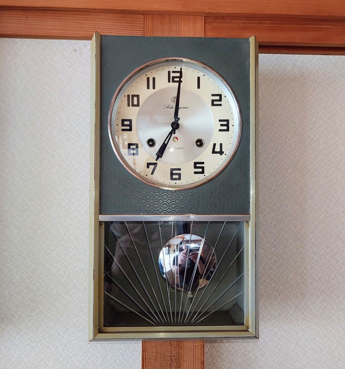 〈完動品〉愛知時計Superior　アールデコ調30日巻　ゼンマイ振り子時計　昭和レトロ 掛時計
