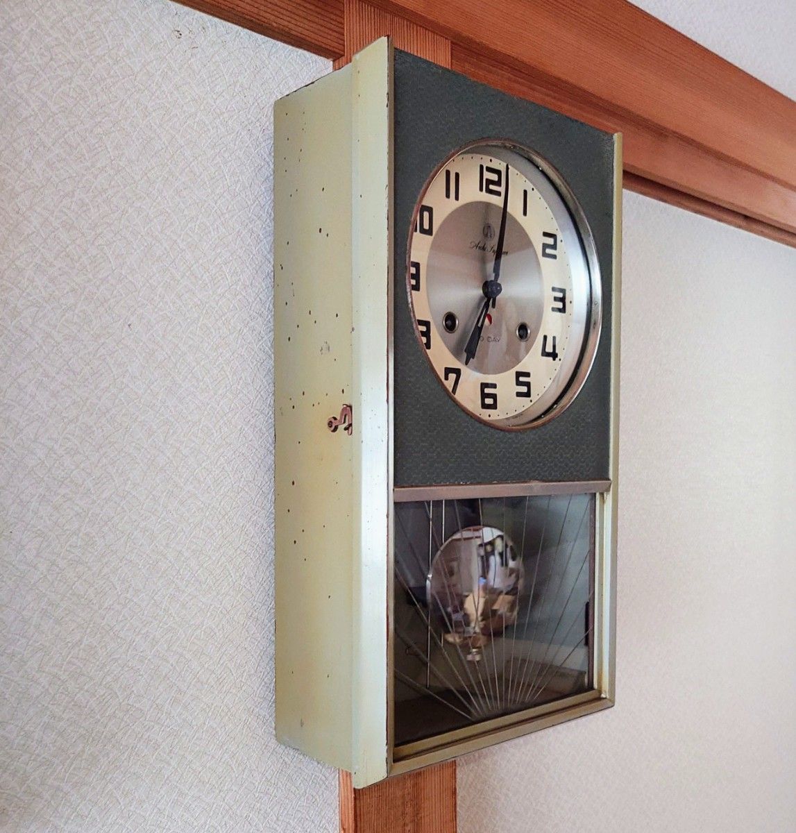 〈完動品〉愛知時計Superior　アールデコ調30日巻　ゼンマイ振り子時計　昭和レトロ 掛時計