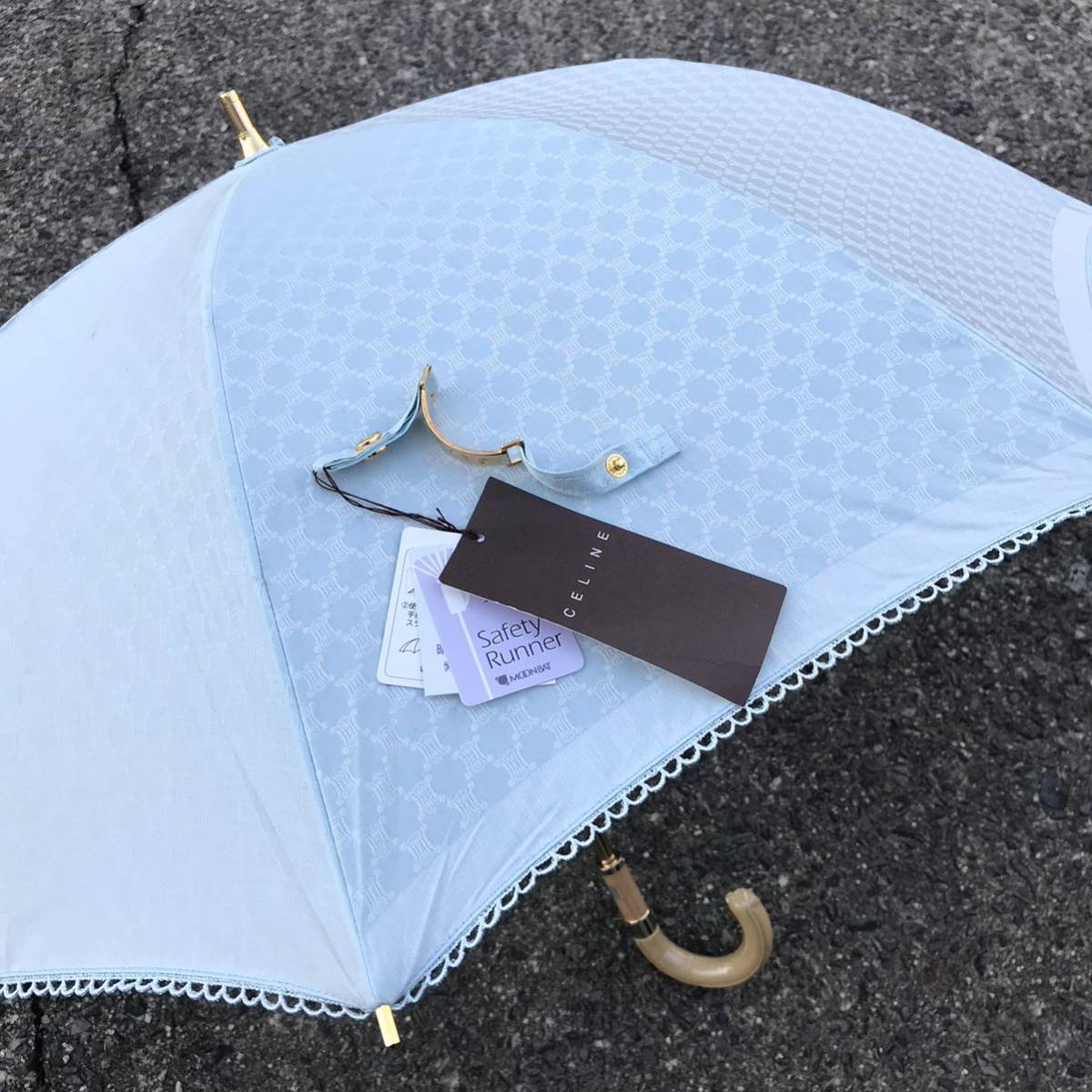 未使用品【セリーヌ】本物 CELINE 傘 マカダム総柄 全長72cm 晴雨兼用